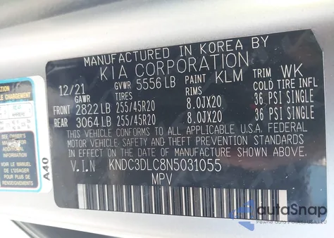 2022 Kia Ev6 Gt-Line из США, поврежденный, VIN KNDC3DLC8N5031055